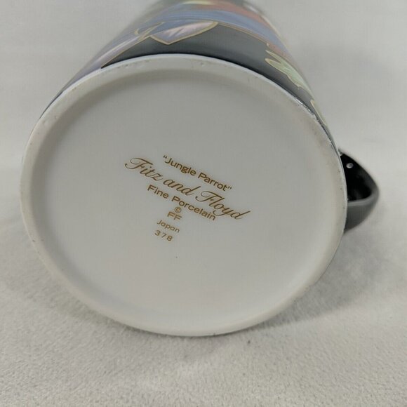 Fitz & Floyd Jungle Parrot Mug 378 Fine Porcelain Black Gold Bird Coffee - Picture 7 of 9